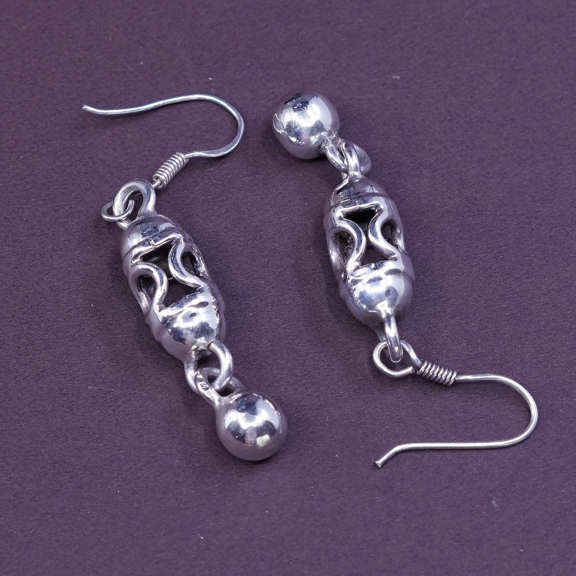Vintage Sterling silver handmade earrings, 925 filigree and beads drops