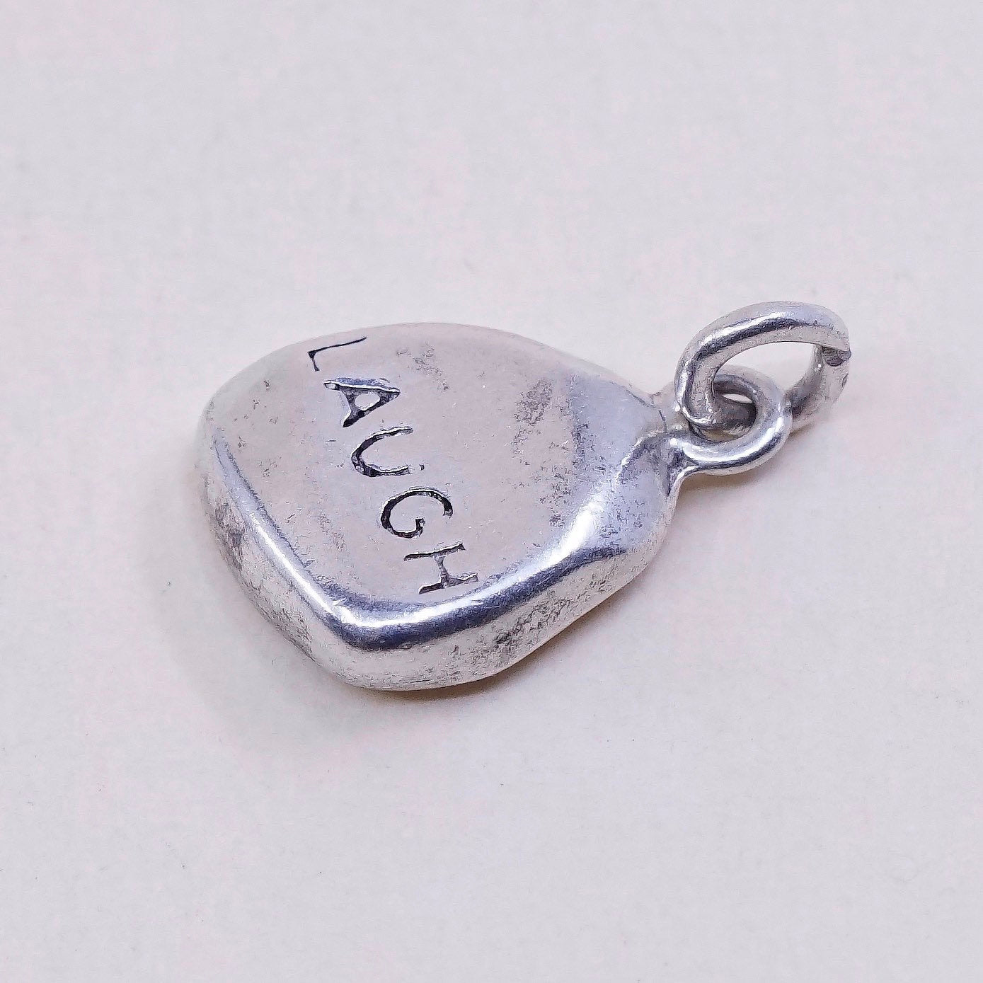 Vintage DV sterling silver Nugget charm, 925 pendant with “laugh” embossed