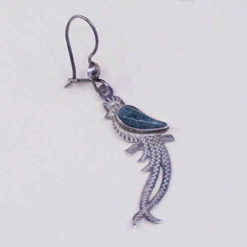 Vintage Southwestern handmade Sterling 925 Silver Peacock Earrings W/ Jade