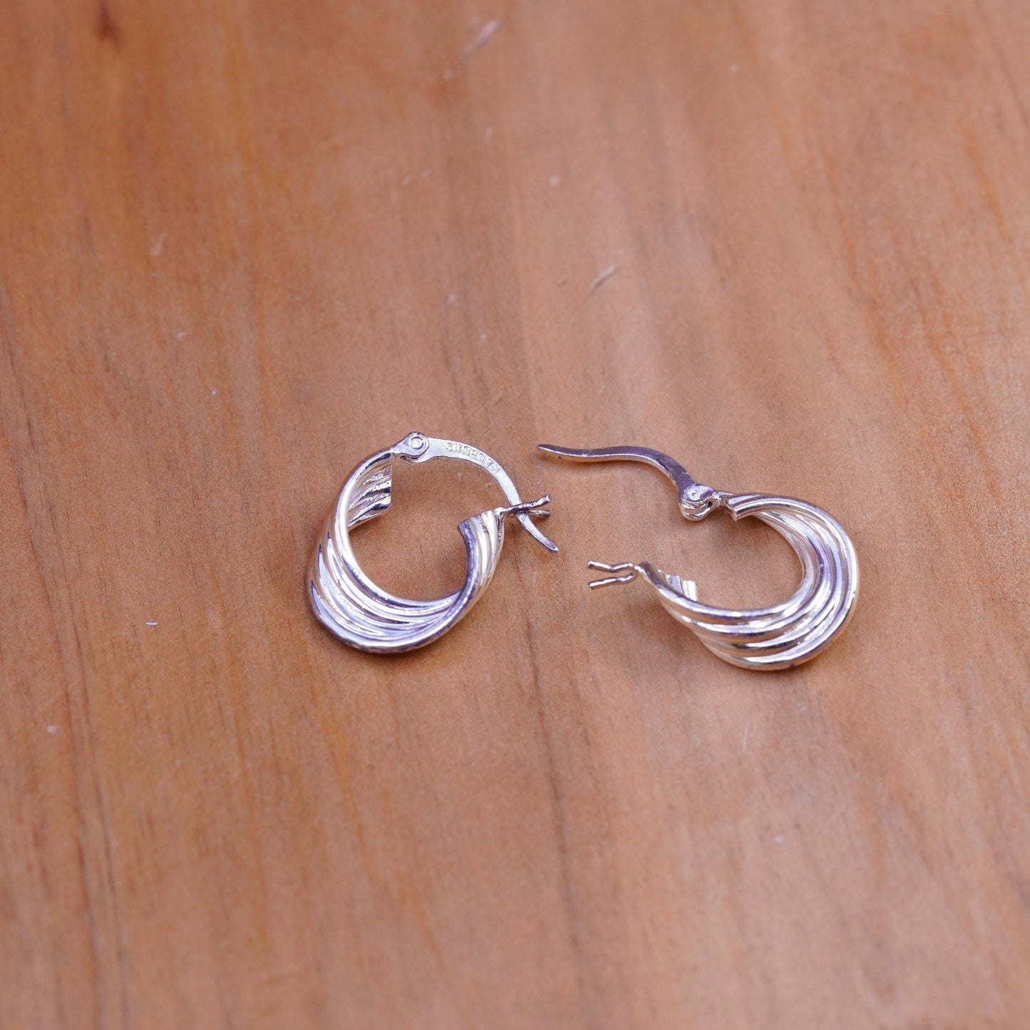 0.5”, vintage Sterling silver twisted hoop earrings, 925 twisted huggie