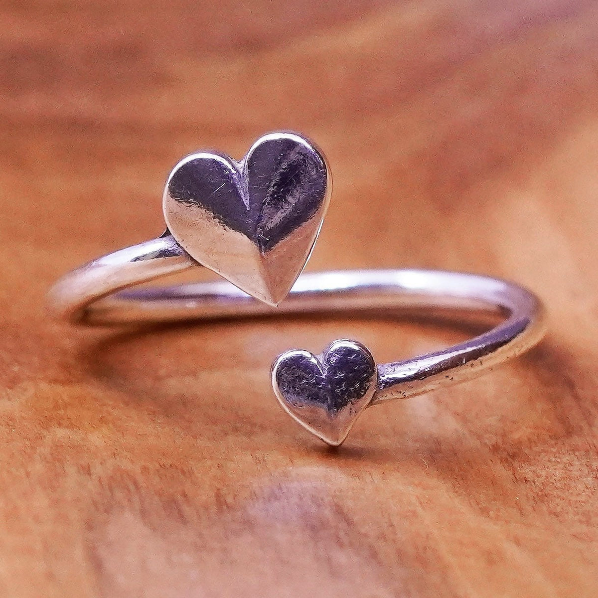 Size 8, Alex and Ani Sterling silver handmade ring, 925 wrap band double hearts