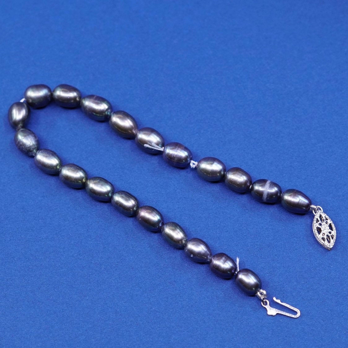 7", Sterling silver handmade bracelet, 925 clasp w/ black pearl beads