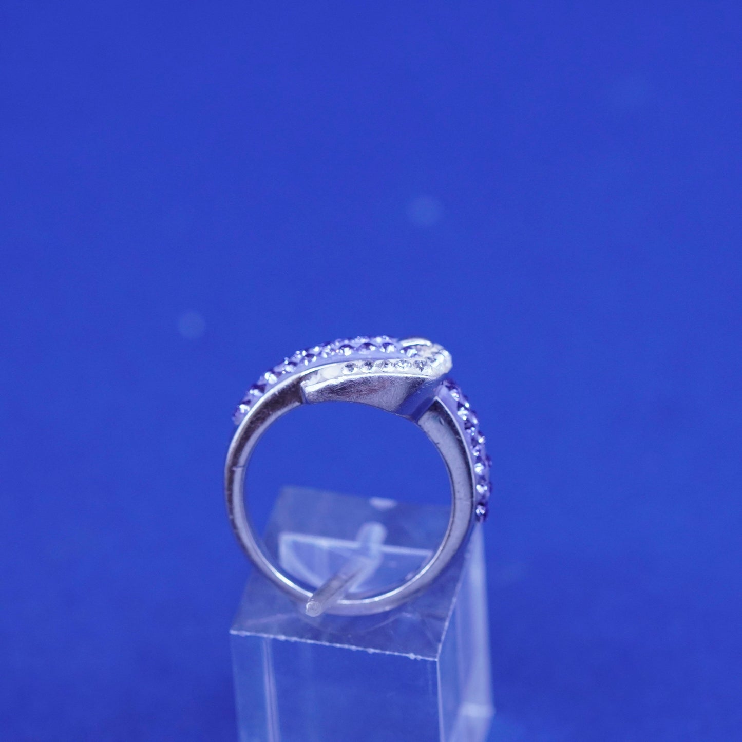Size 7, vintage sterling silver handmade ring, 925 belt band with cluster cz