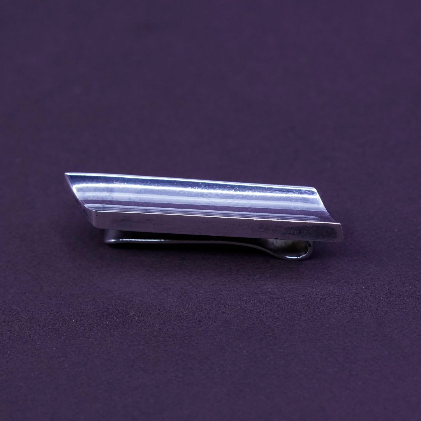 Vintage mexico sterling silver handmade tie clip, modern 925 ribbed tie clip