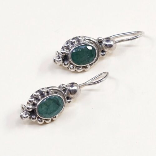 Vtg handmade Sterling 925 Silver Earrings, 925 W/ Jade N Beads Around