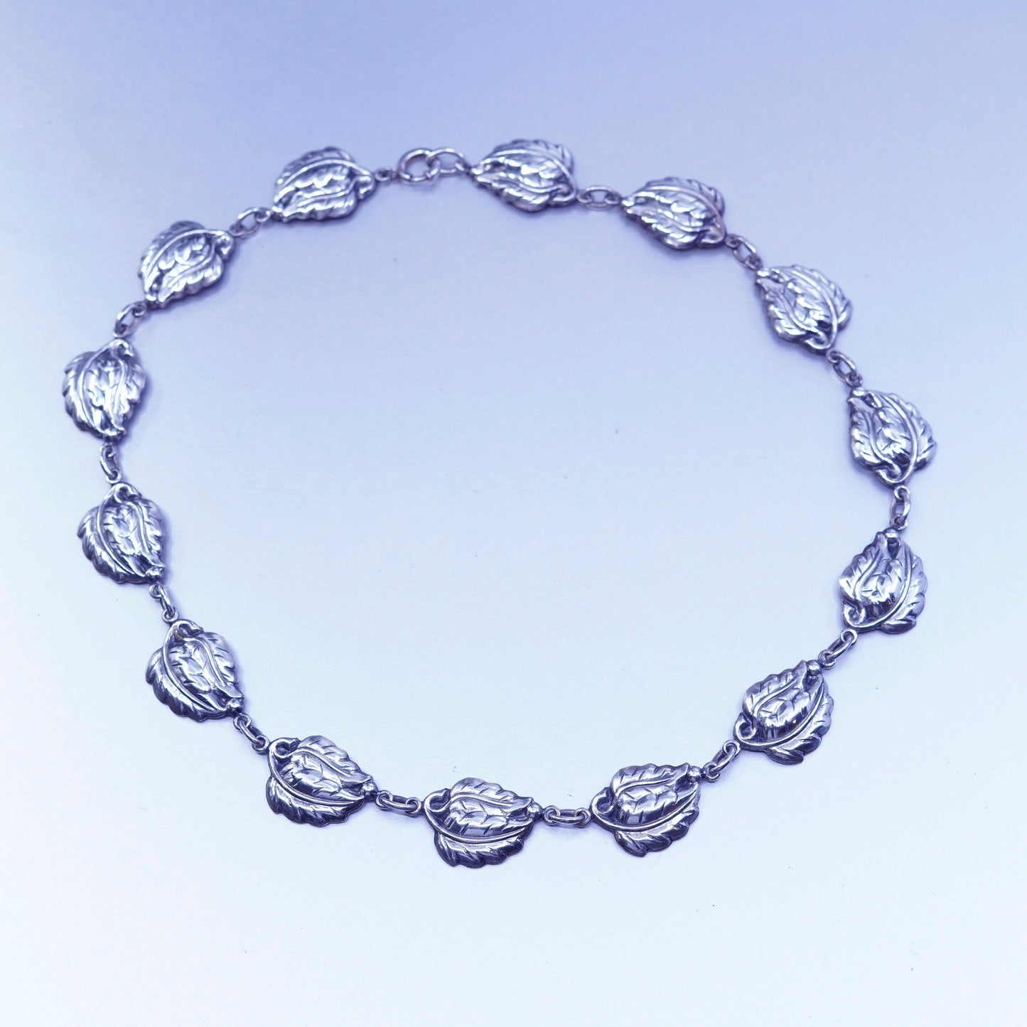 16”, vintage danecraft Sterling silver necklace, 925 leaf chain choker collar