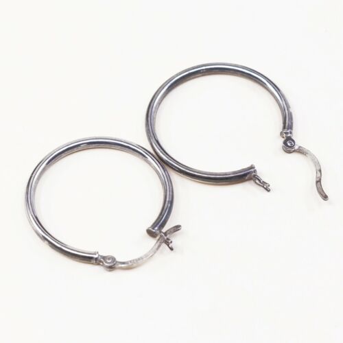 1”, Italy 925 Sterling Silver Hoop Pierced Earrings, 925 silver huggie
