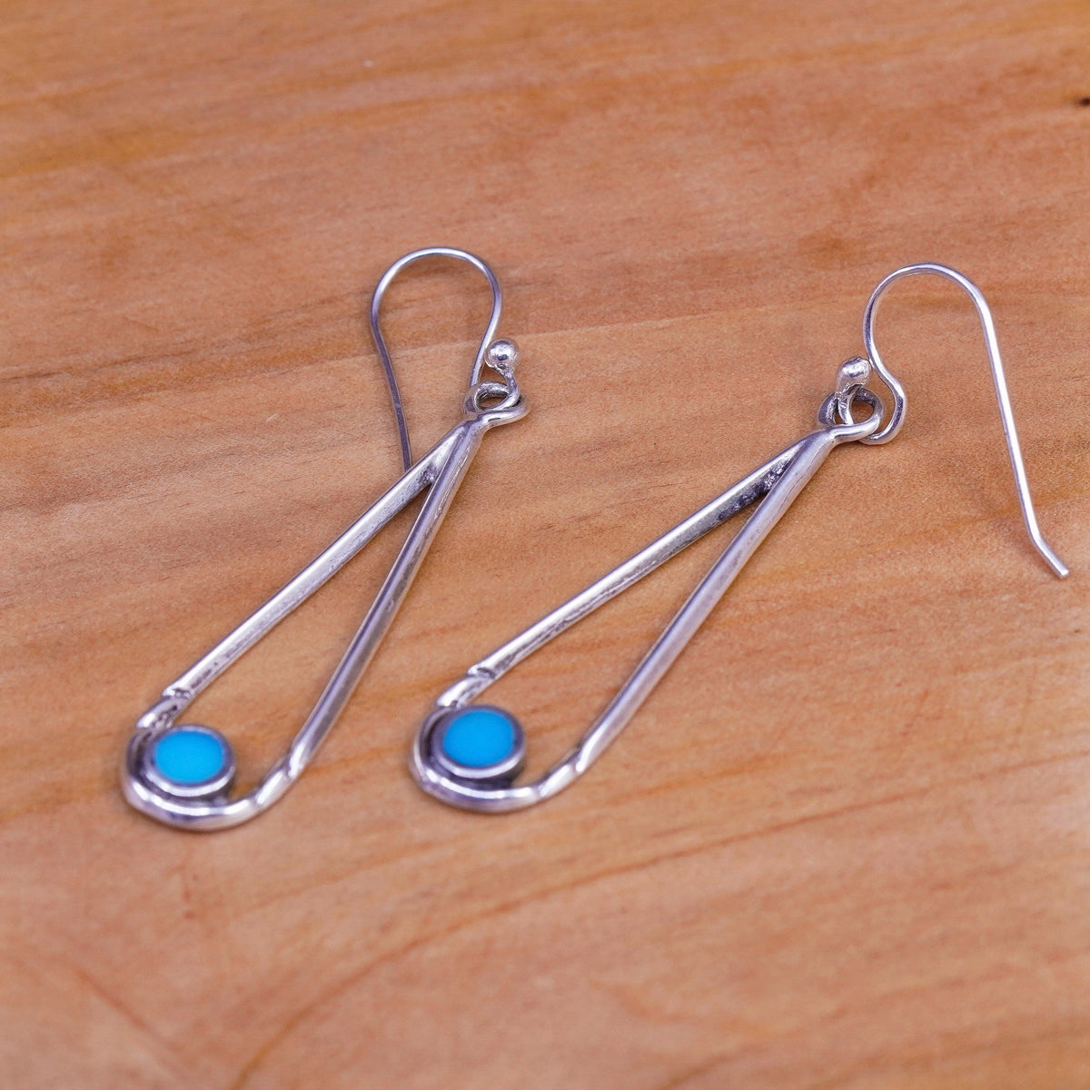 Vintage Sterling 925 silver handmade teardrop earrings with turquoise