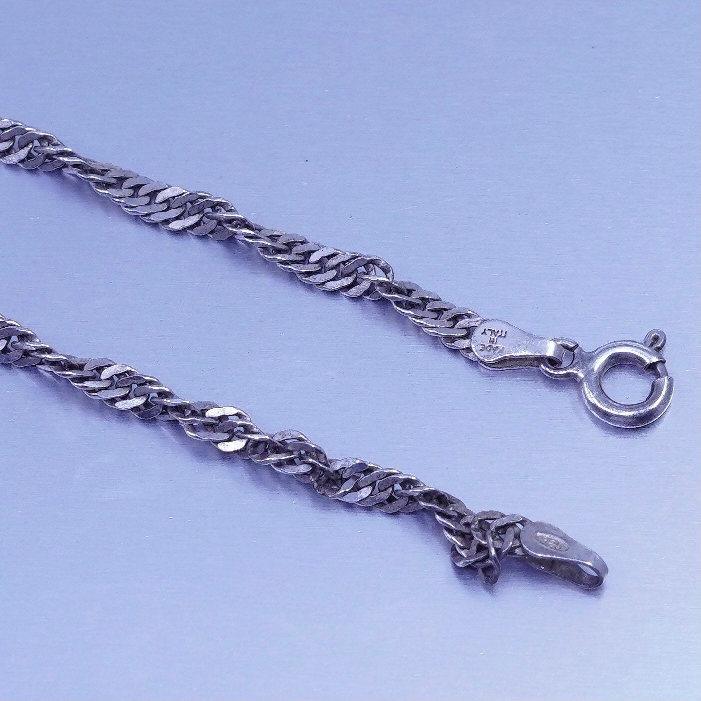 24” 3mm, vintage Italy Sterling 925 silver twisted curb chain necklace