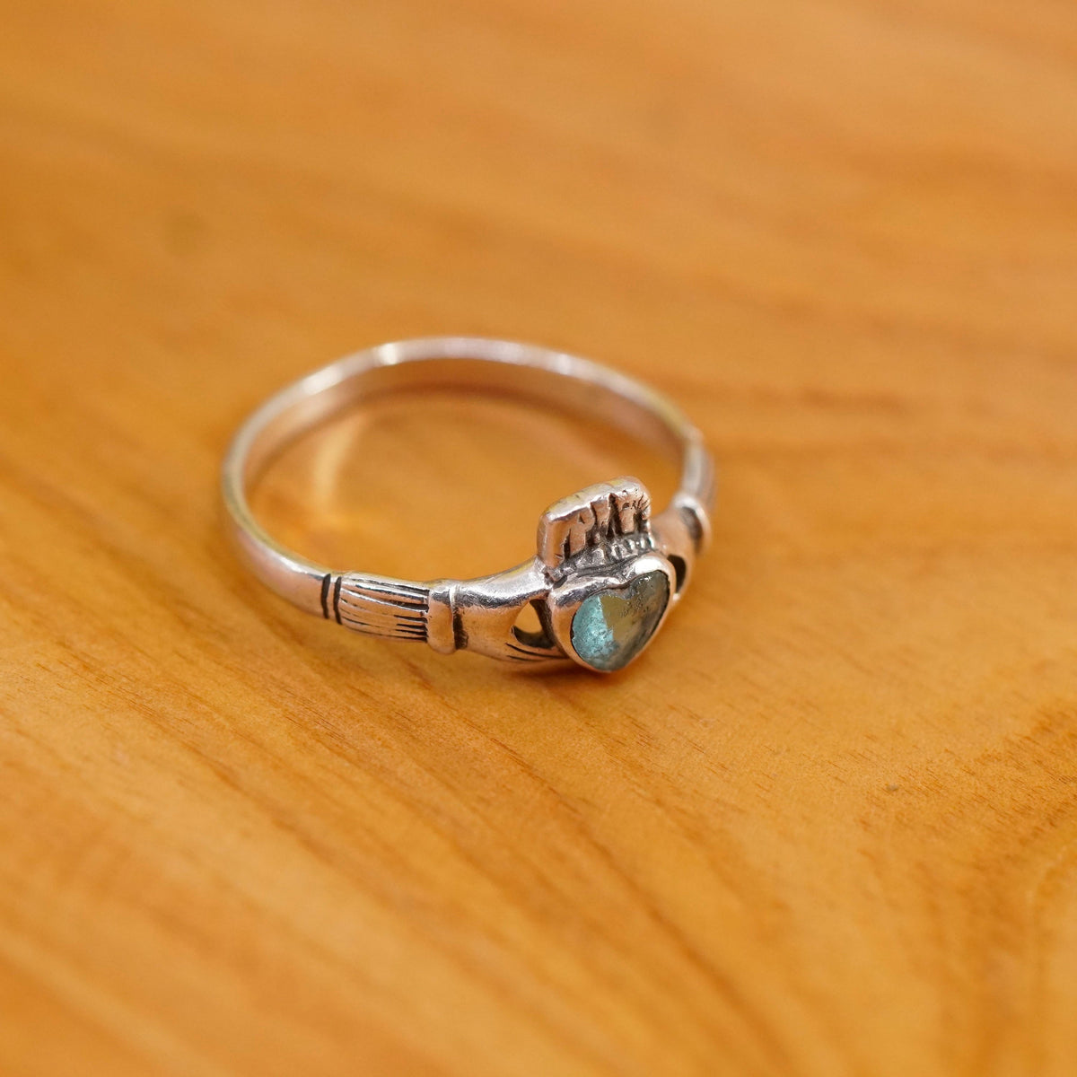 Size 8.75, Solvar sterling silver claddagh ring, holding topaz heart 925 band