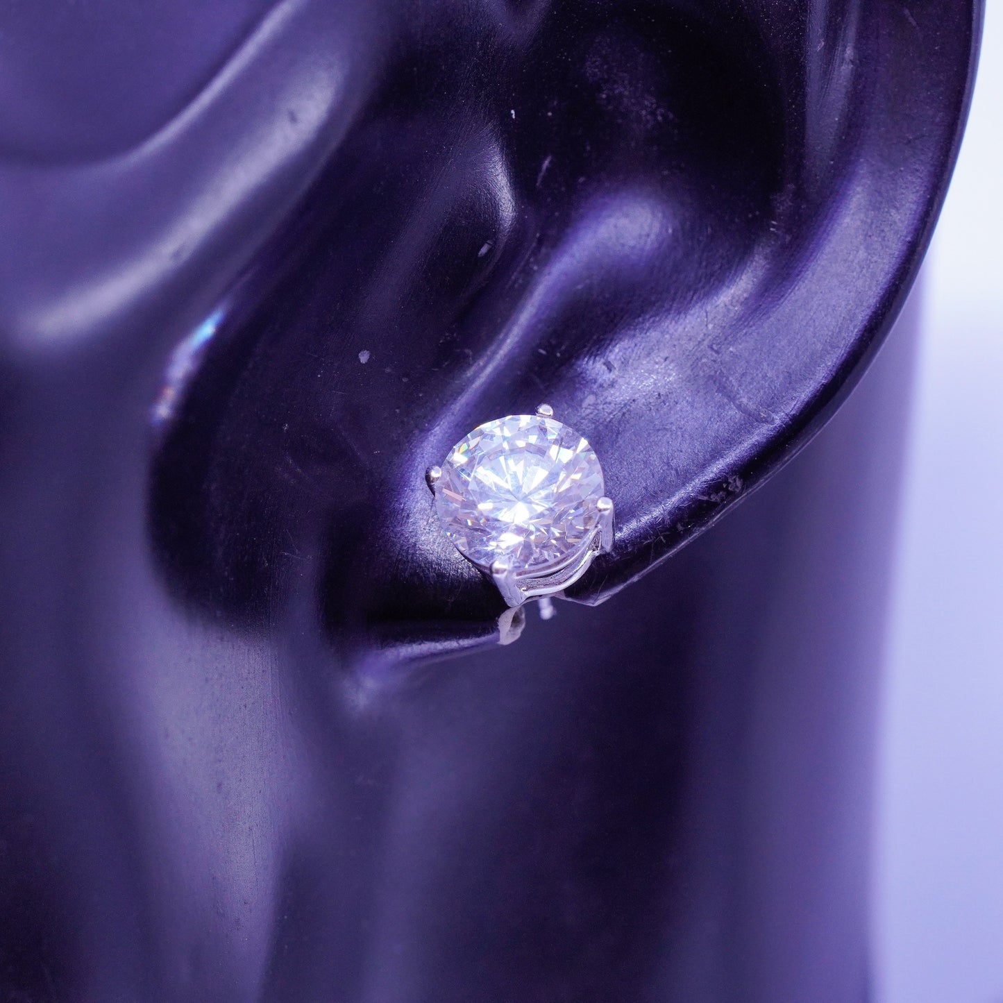 10mm, Vintage Sterling 925 silver earrings, studs with cz inlay