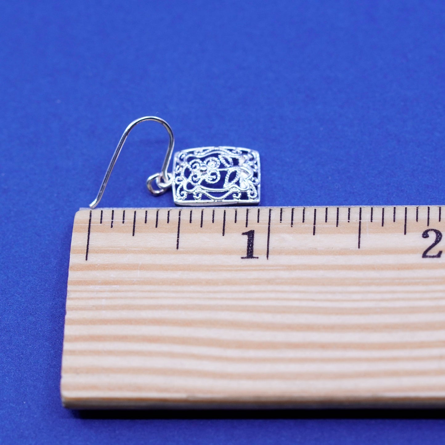 Vintage sterling silver handmade earrings, 925 filigree flower drop