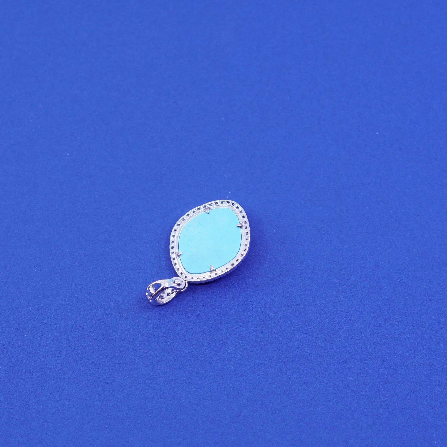 Vintage sterling 925 silver handmade pendant with pearl flower and turquoise Cz