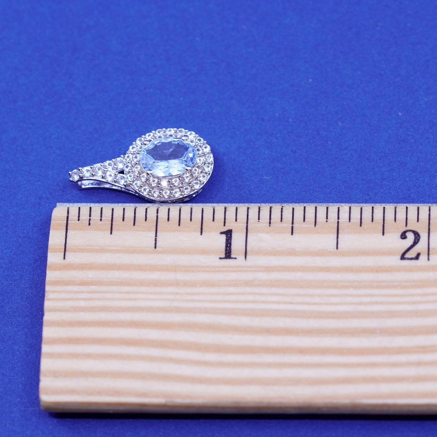 Vintage sterling 925 silver handmade pendant with blue topaz and cz