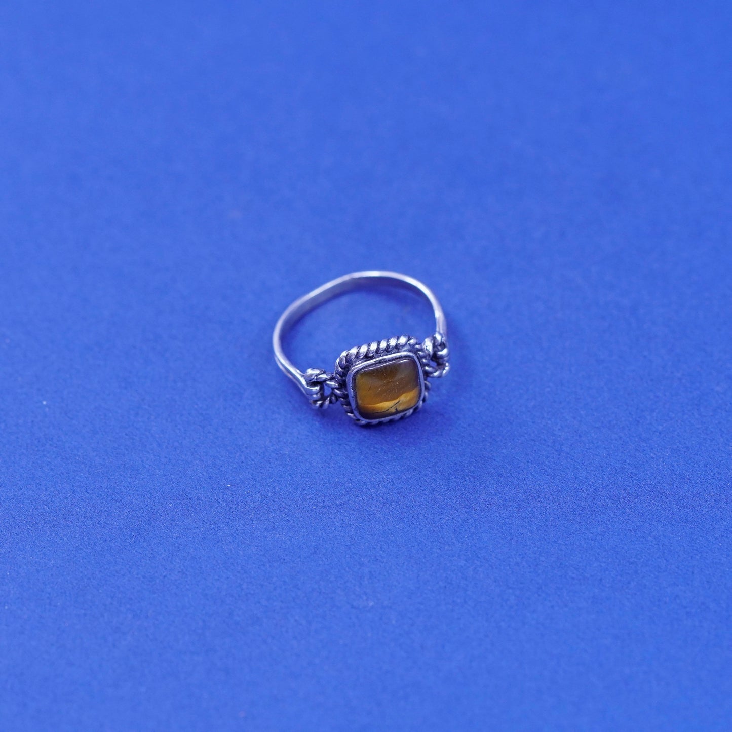Size 6, vintage Sterling 925 silver handmade ring with golden tiger eye
