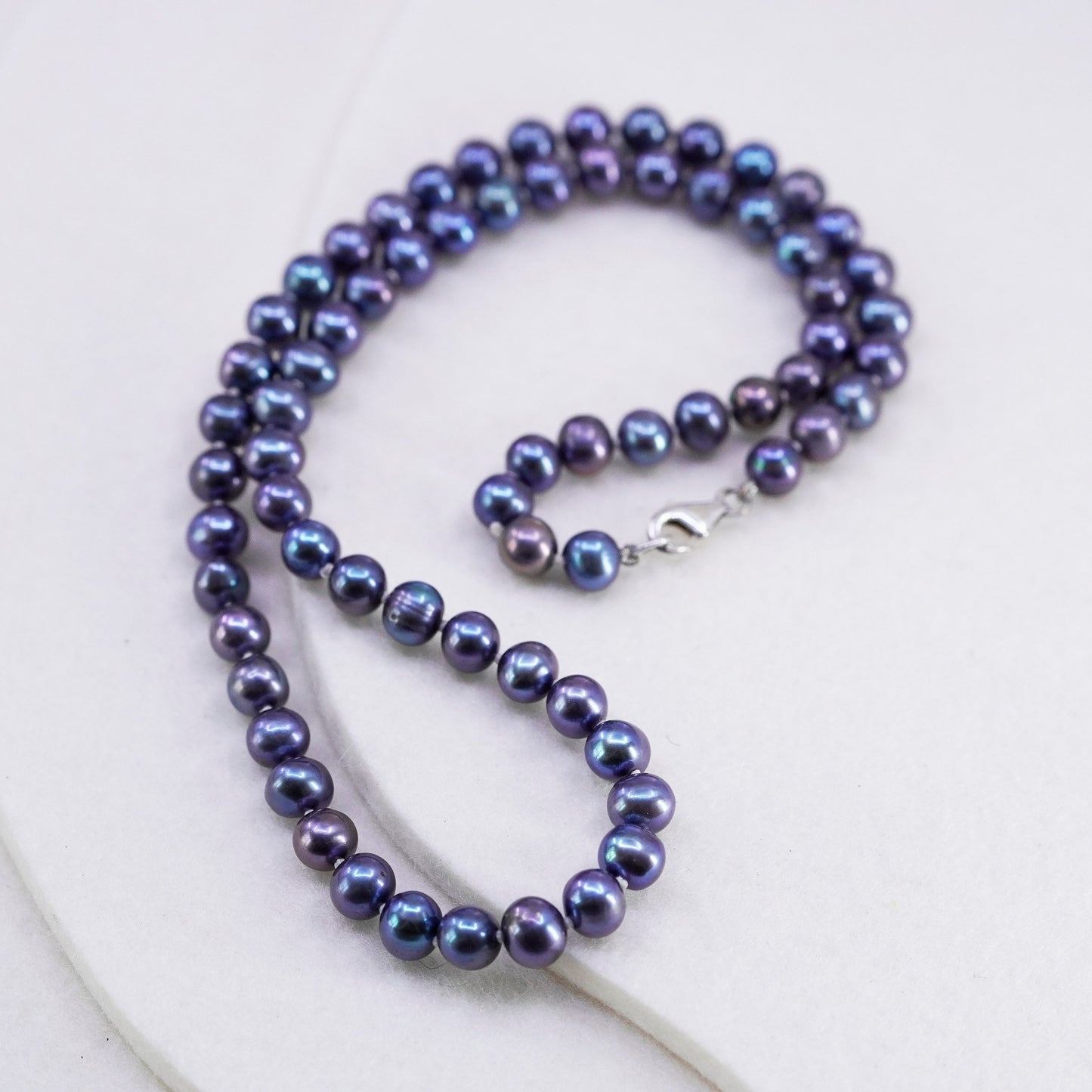 18”, vintage 6mm black pearl necklace with Sterling 925 silver clasp
