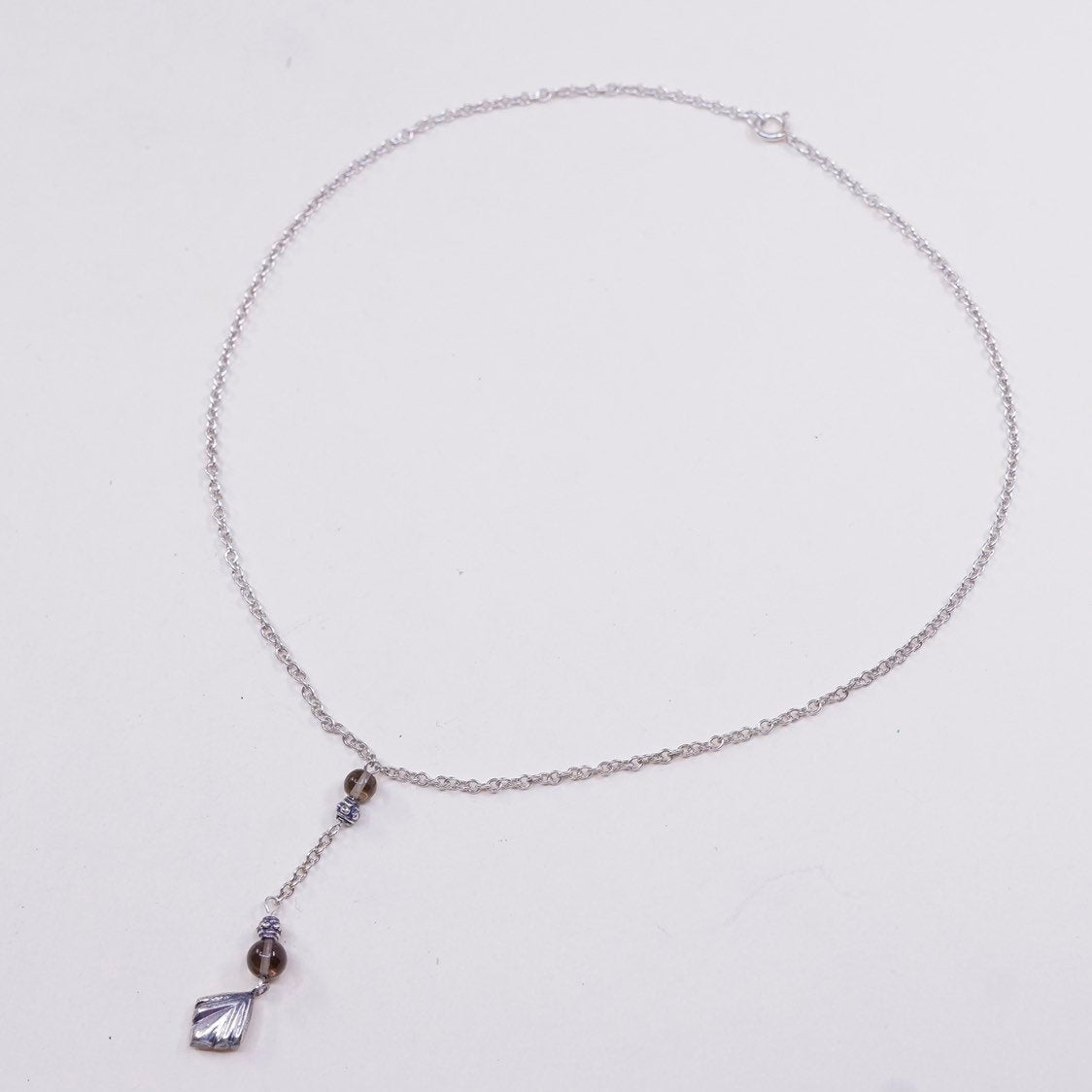 15”, vtg necklace, sterling silver 925 figuring chain w/ leaf N amethyst