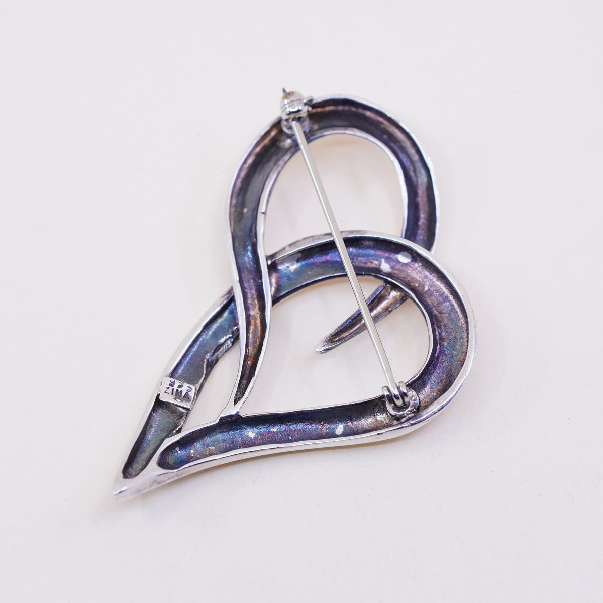 Vintage Zina Sterling silver handmade brooch, modern 925 heart pin