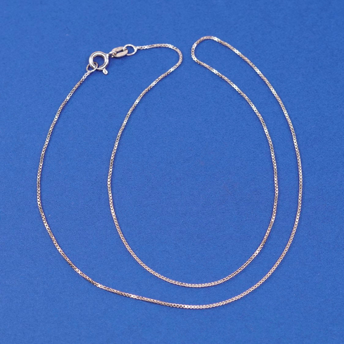 18", 1mm, vtg Sterling silver necklace, rose gold 925 box chain, 925 Italy