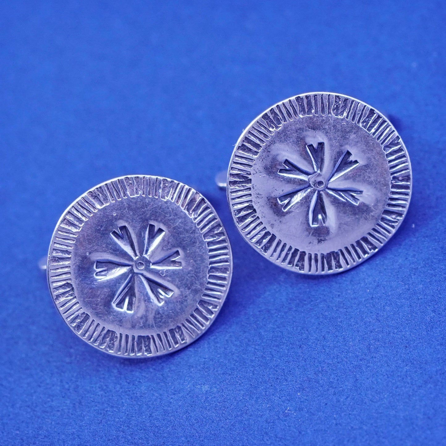 sterling silver Handmade cufflinks, antique Mexico round flower 925 cuff links