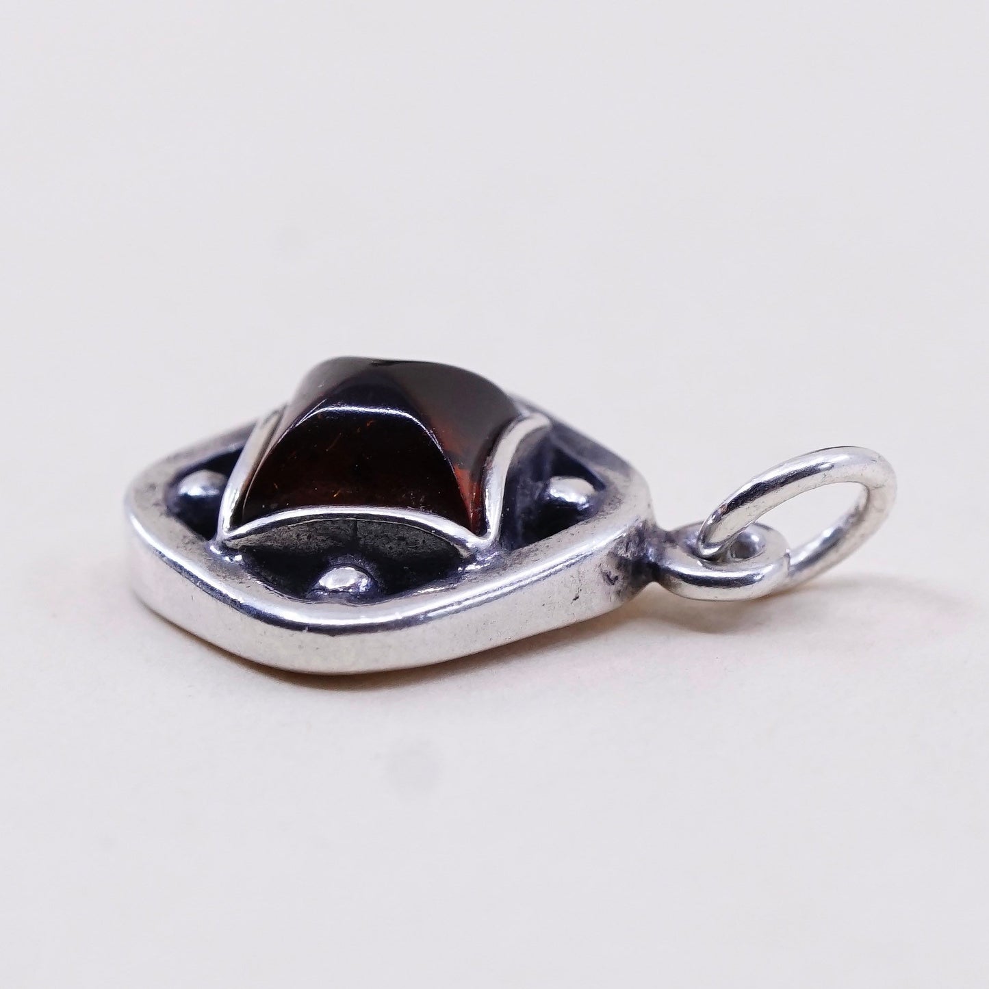 Vintage sterling 925 silver handmade pendant charm with amber