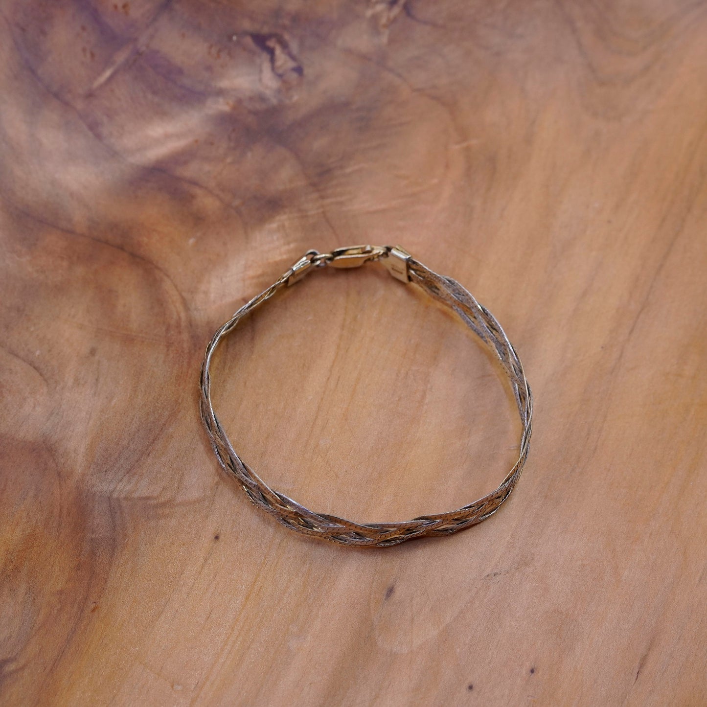6.75”, vermeil gold Sterling 925 silver braided woven herringbone bracelet