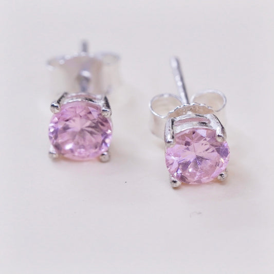 Vintage sterling silver studs with pink Cz, fashion minimalist earrings