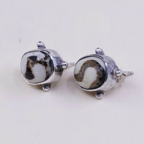 Vintage Sajen Sterling Silver Handmade Earrings, 925 Silver Studs W/ Medallion
