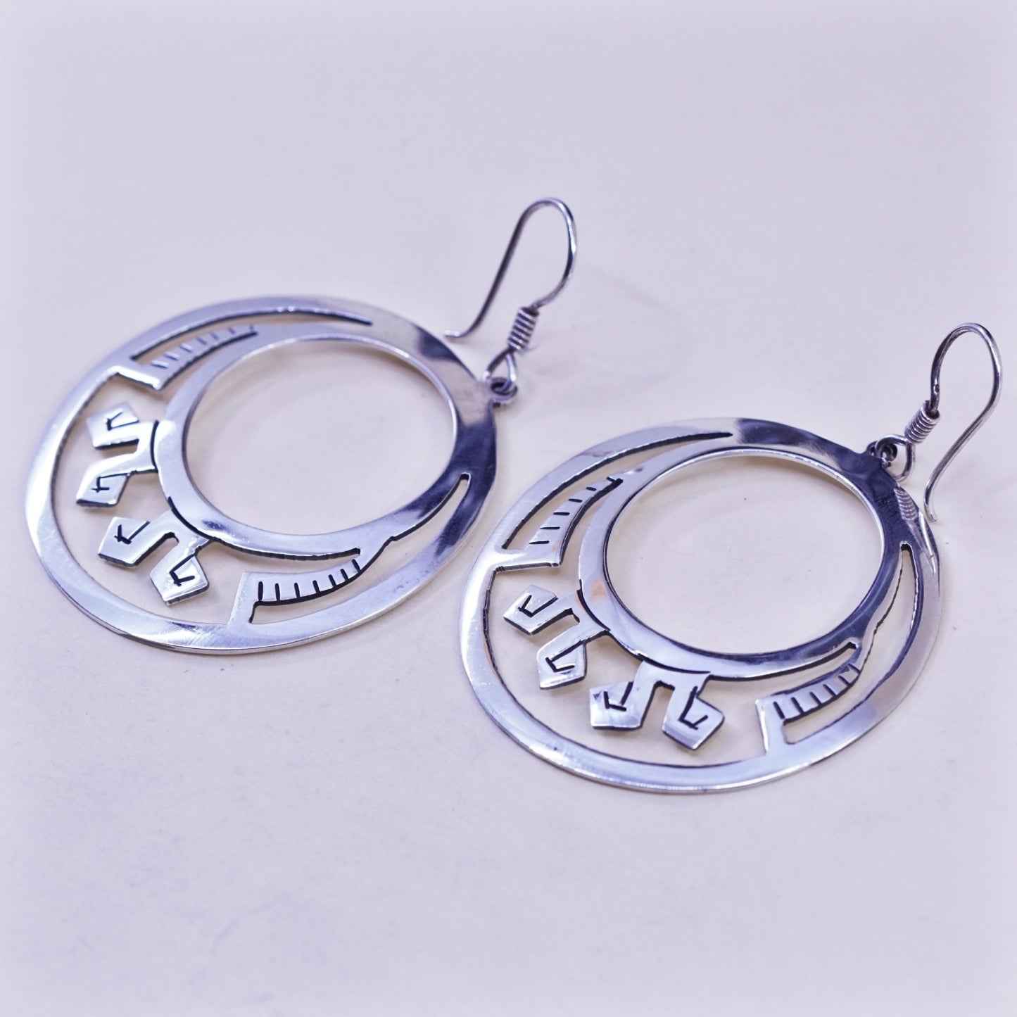 Vintage Sterling silver handmade earrings, 925 filigree circle disc