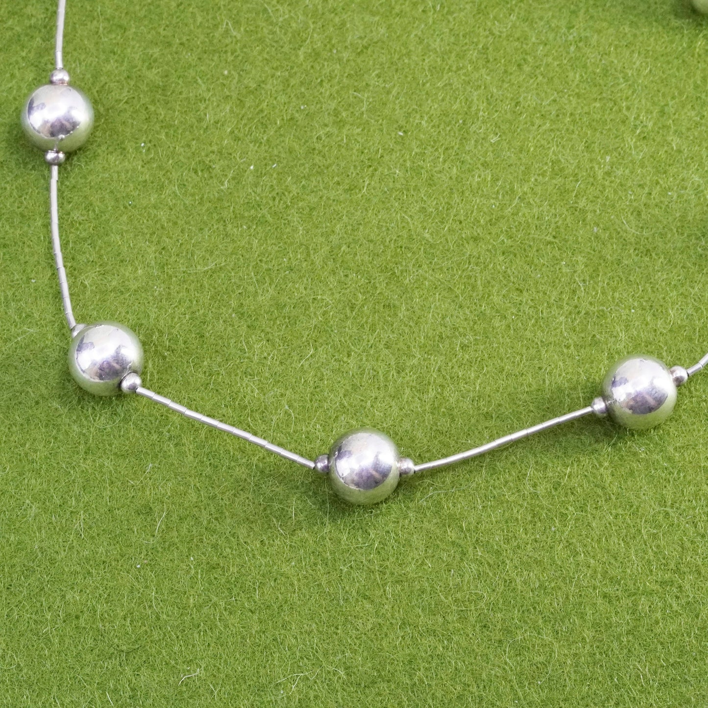 16”, Sterling silver handmade necklace, 925 liquid silver chain 10mm beads