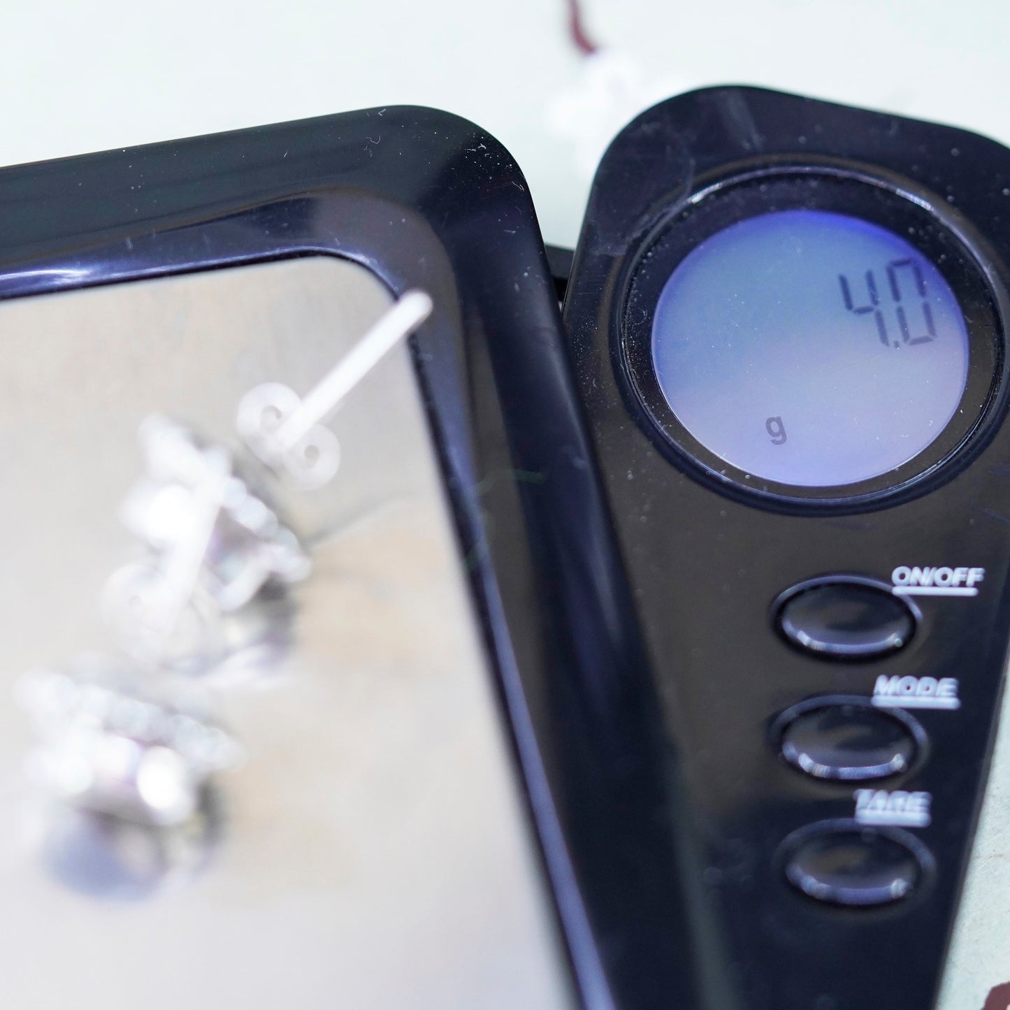 Vintage mexico sterling silver handmade square clear CZ studs, 925 earrings