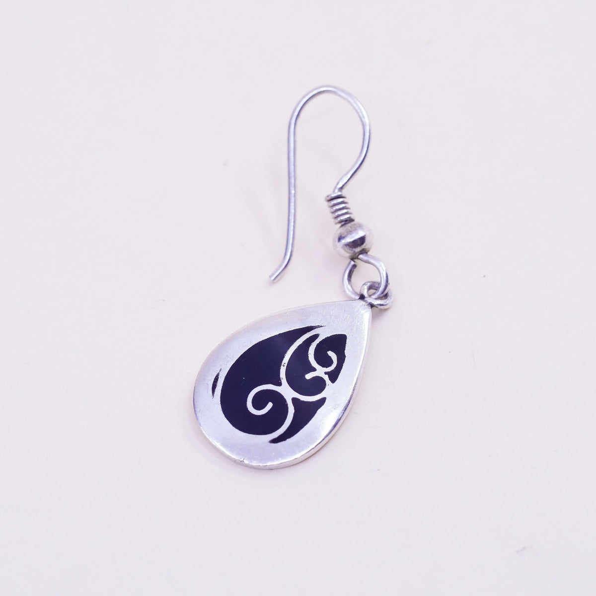 Vintage Sterling silver handmade earrings, 925 teardrop drops with enamel