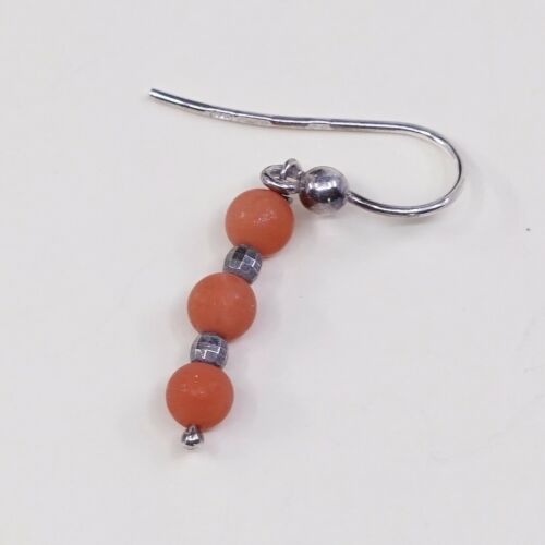 Vtg Southwestern Sterling 925 Silver Handmade Earrings W/ Coral Bead Dangles