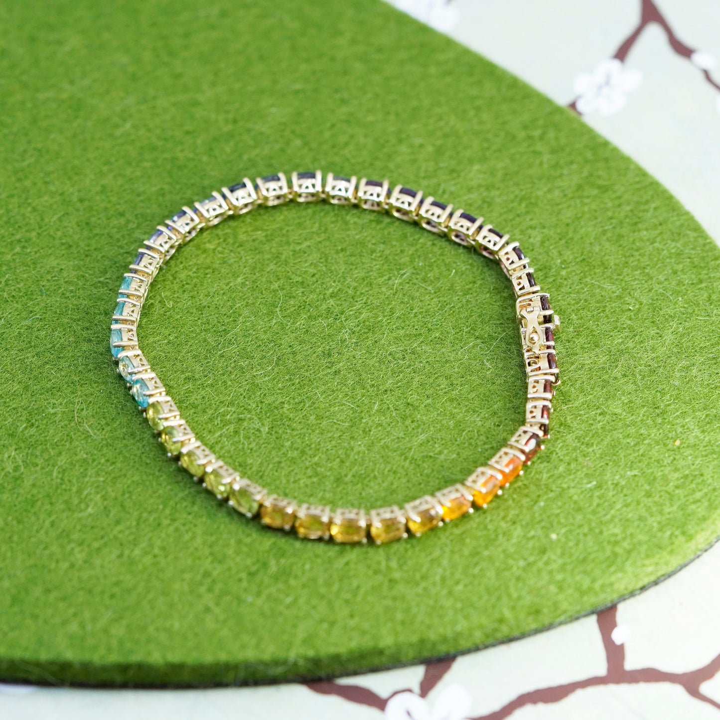 8.25”, vermeil gold sterling silver tennis bracelet, 925 chain peridot ruby