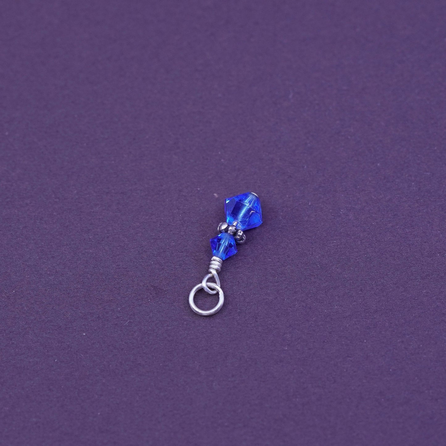 Vintage sterling silver handmade pendant, 925 charm with blue crystal