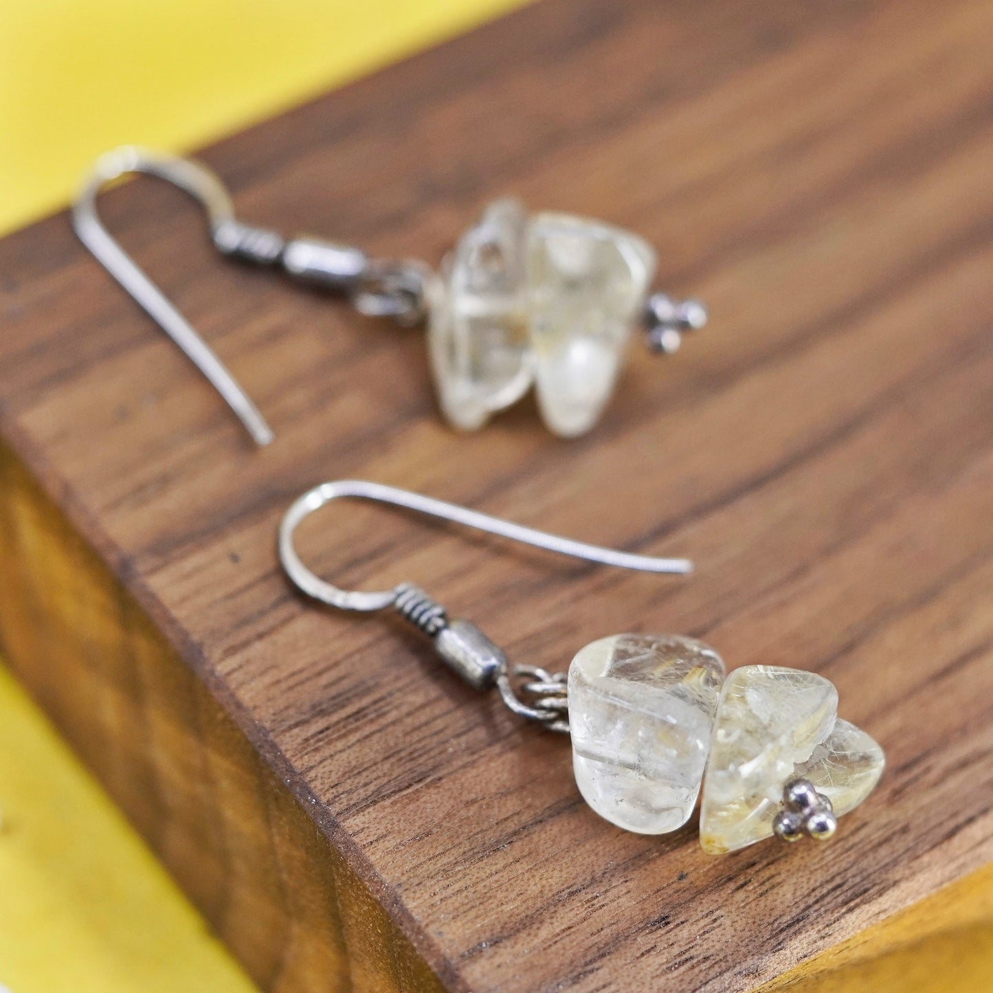 Vintage Sterling 925 silver handmade earrings with rutilated quartz nugget
