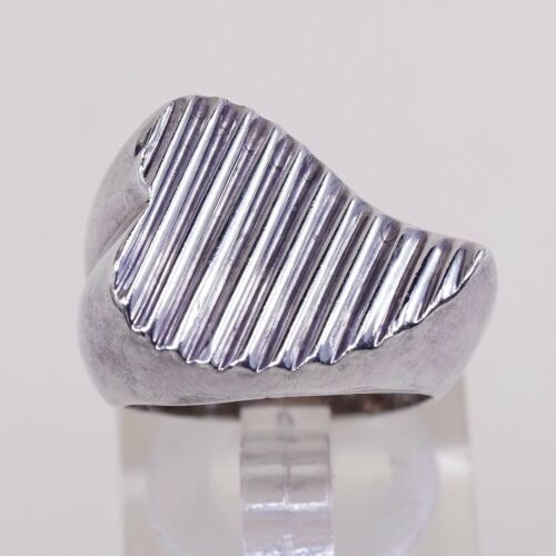 Size 5, Vtg Sterling Silver Handmade Ring, 925 Band W/ Ribbed Heart