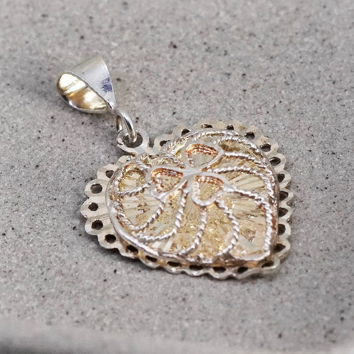 Vintage sterling silver handmade filigree pendant, 925 charm