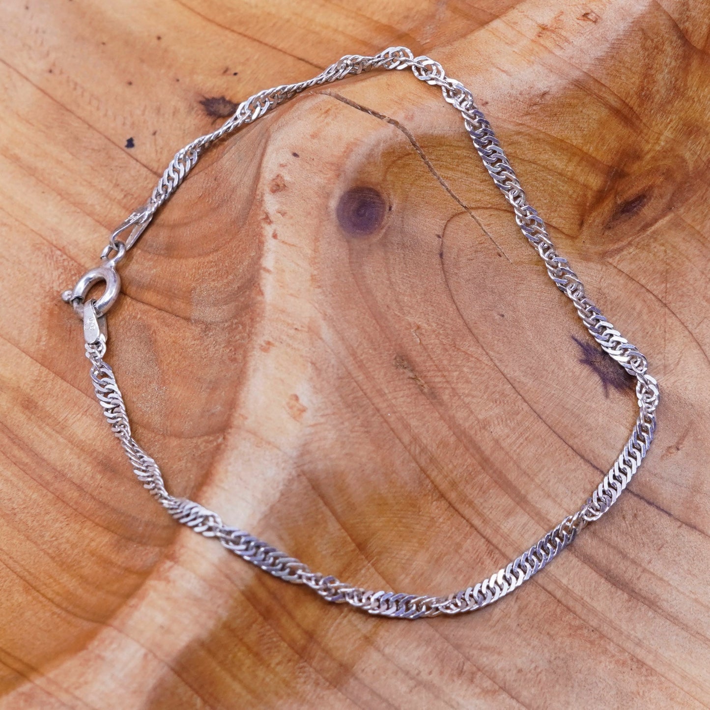 7.5”, 3mm, Vintage sterling 925 silver bracelet, twisted curb link bracelet