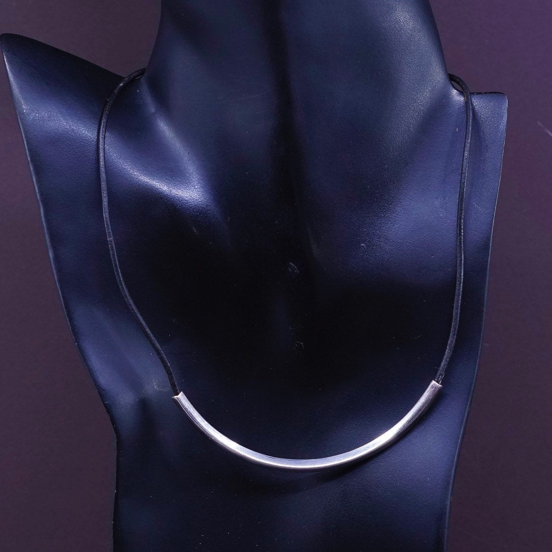 18", Southwestern Sterling silver necklace, 925 bar pendant w/ leather chain