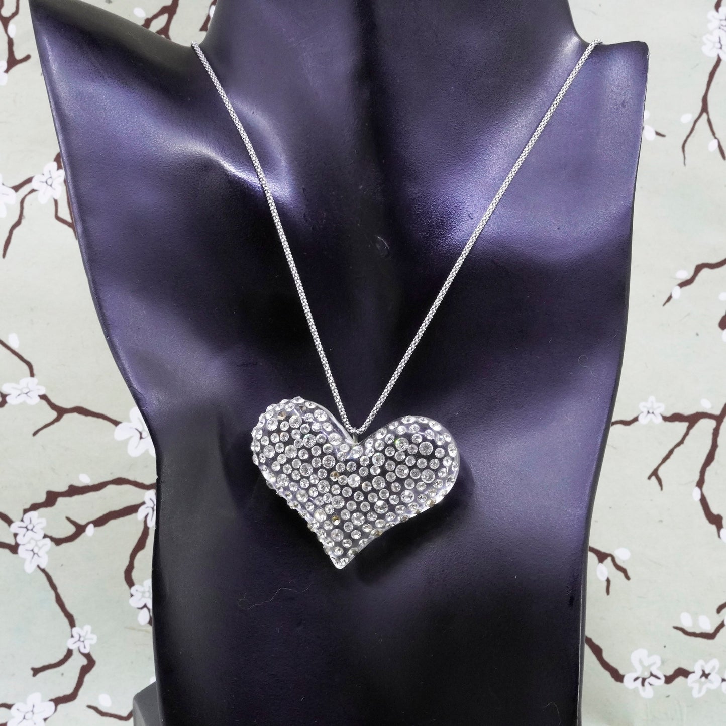 16”, sterling silver handmade necklace, 925 popcorn chain resin heart Pendant