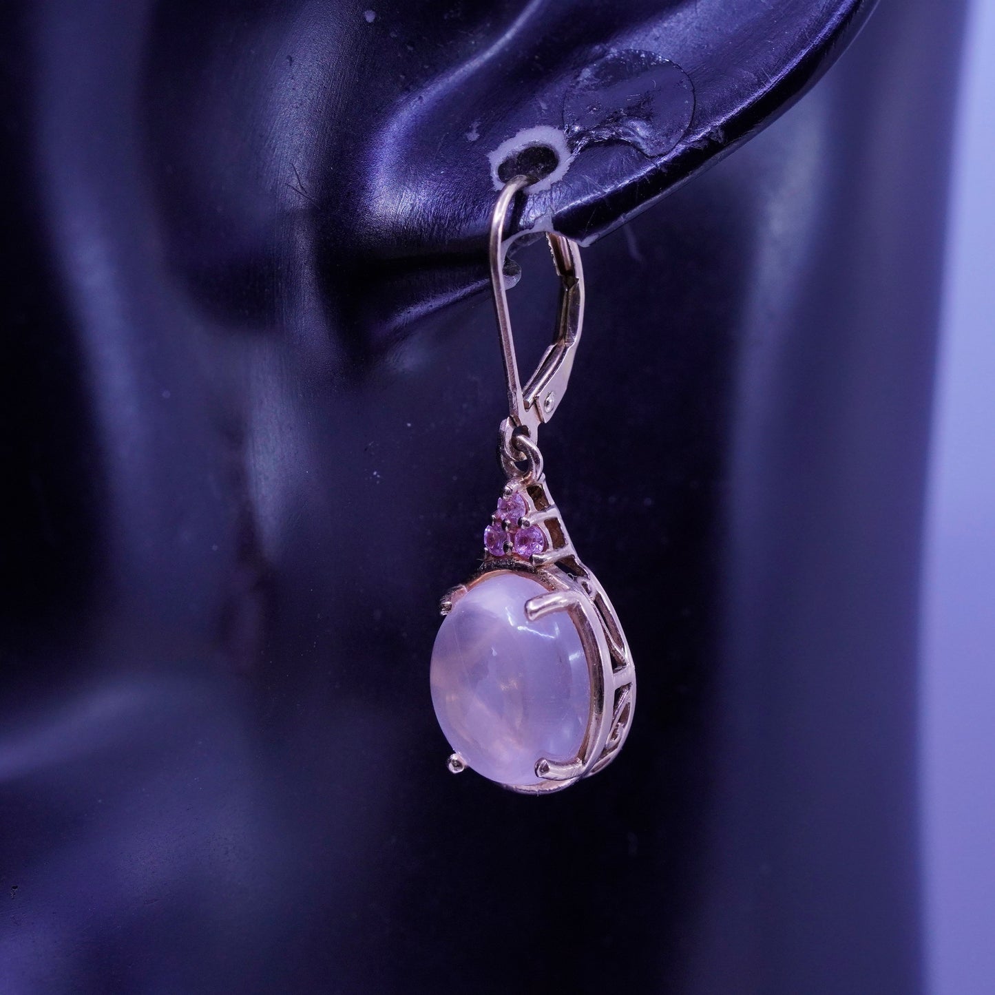 Vintage vermeil rose gold filled Sterling 925 silver earrings w/ pink cz quartz