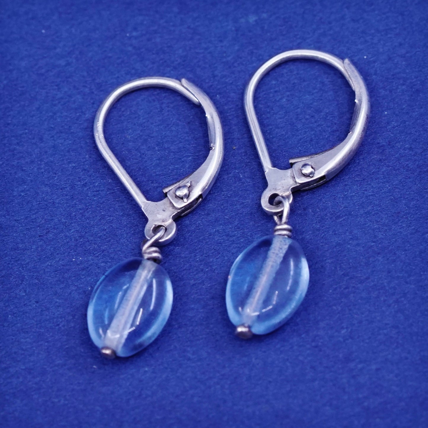 Vintage sterling 925 silver handmade earrings with blue crystal Dangles