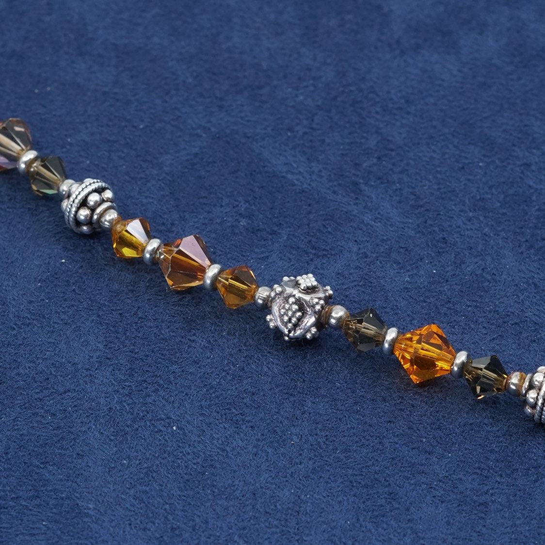 7", vtg handmade sterling silver bracelet, colorful glass beads, stamped 925