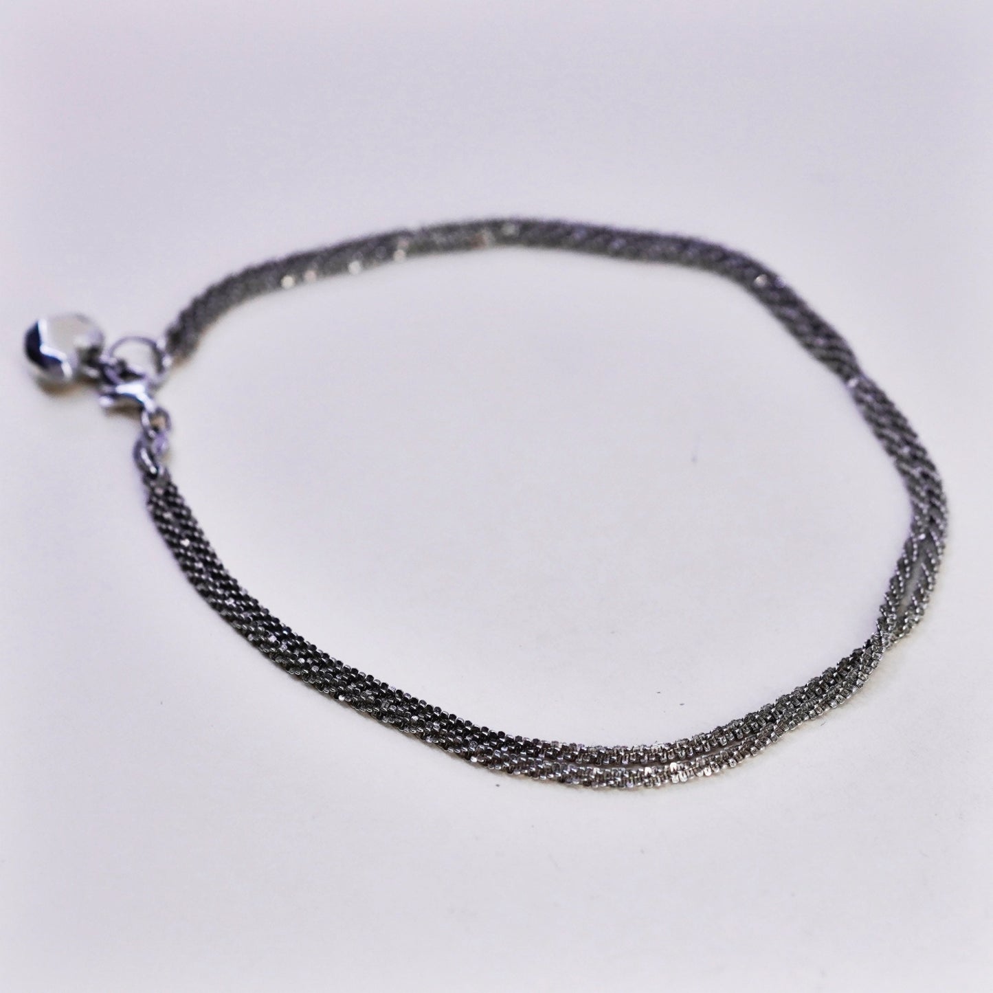 10.75”, vtg Milor sterling silver abort anklet, 925 twisted double chain heart