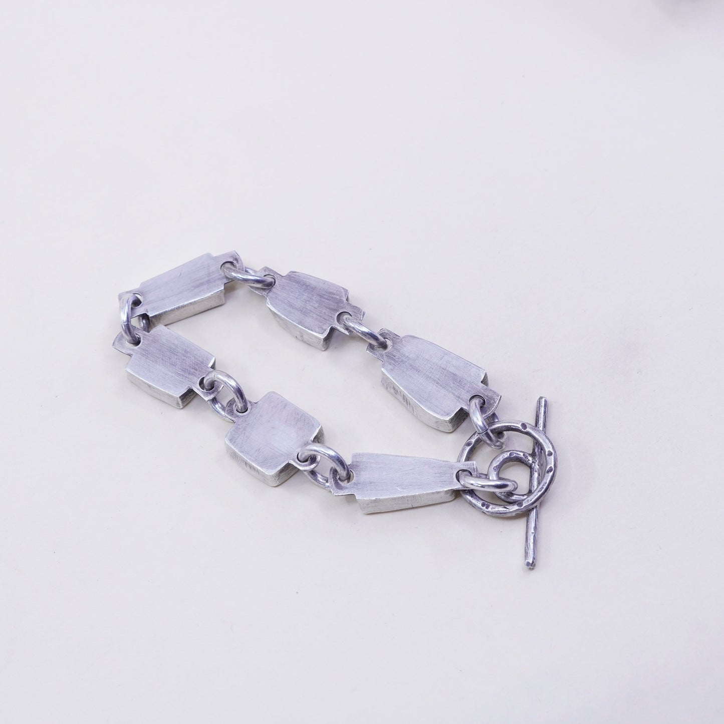 6.25”, handmade sterling 925 silver bracelet w/ dotted wood unique piece