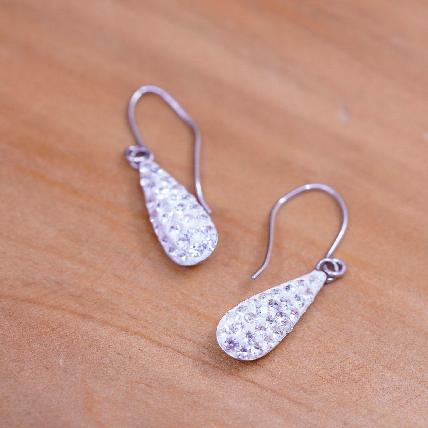 Vintage Sterling silver earrings, 925 teardrops with cluster Cz