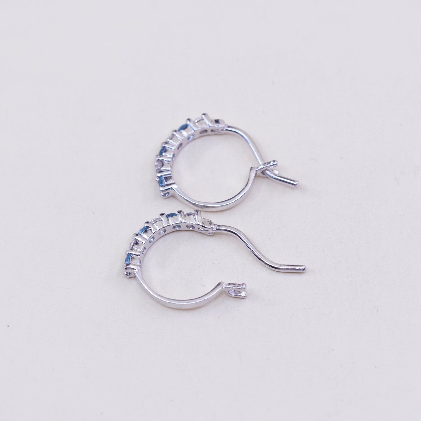 0.5”, fashion sterling silver earrings, 925 hoops, Huggie with clear blue Cz