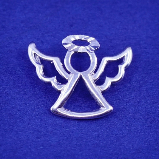 Vintage solid 10K white gold angel pendant charm