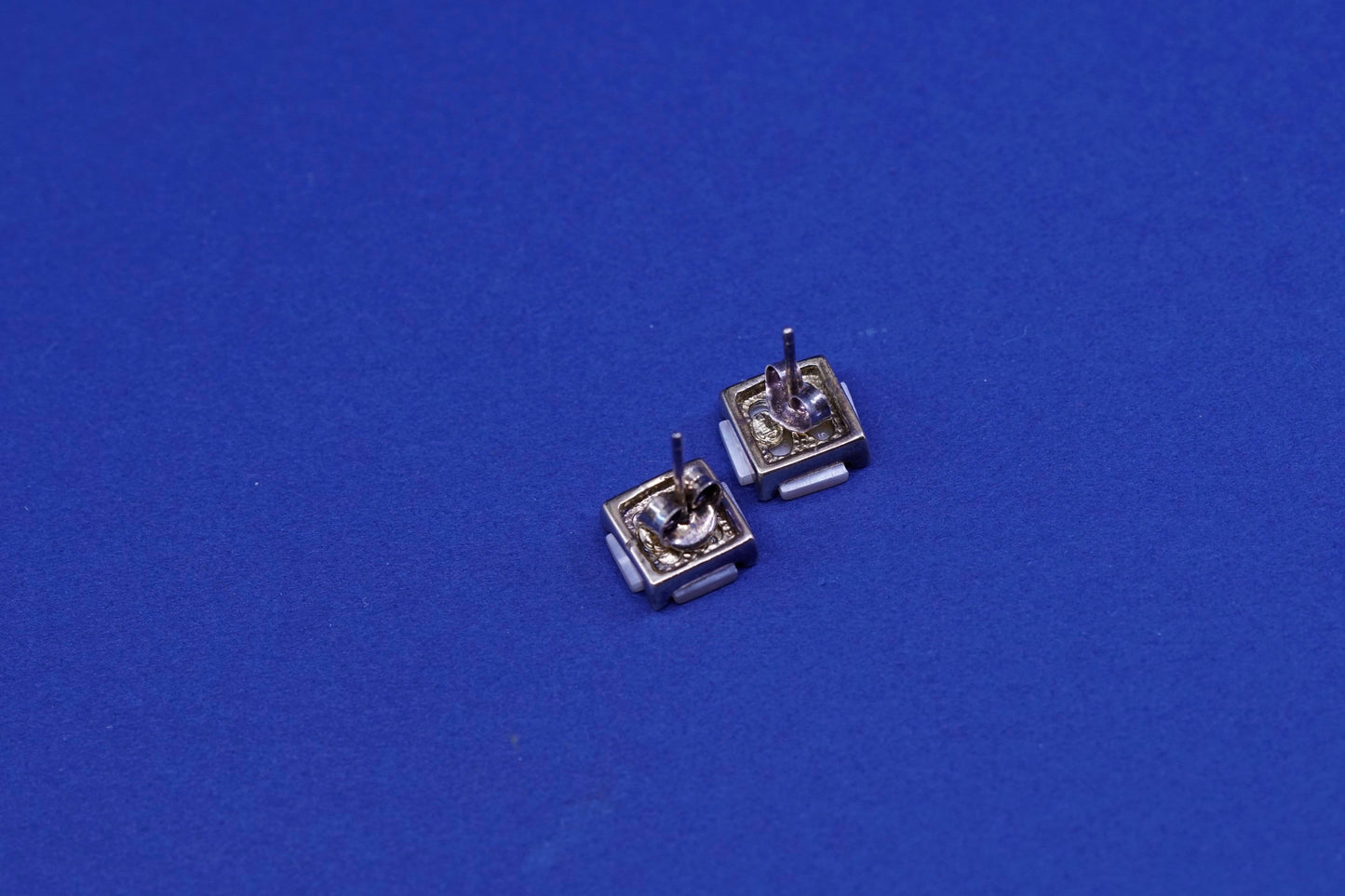 Vintage sterling silver handmade earrings, 925 cross studs with mother of pearl